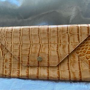 ABAS Croc-Embossed Leather Tan Envelope Clutch